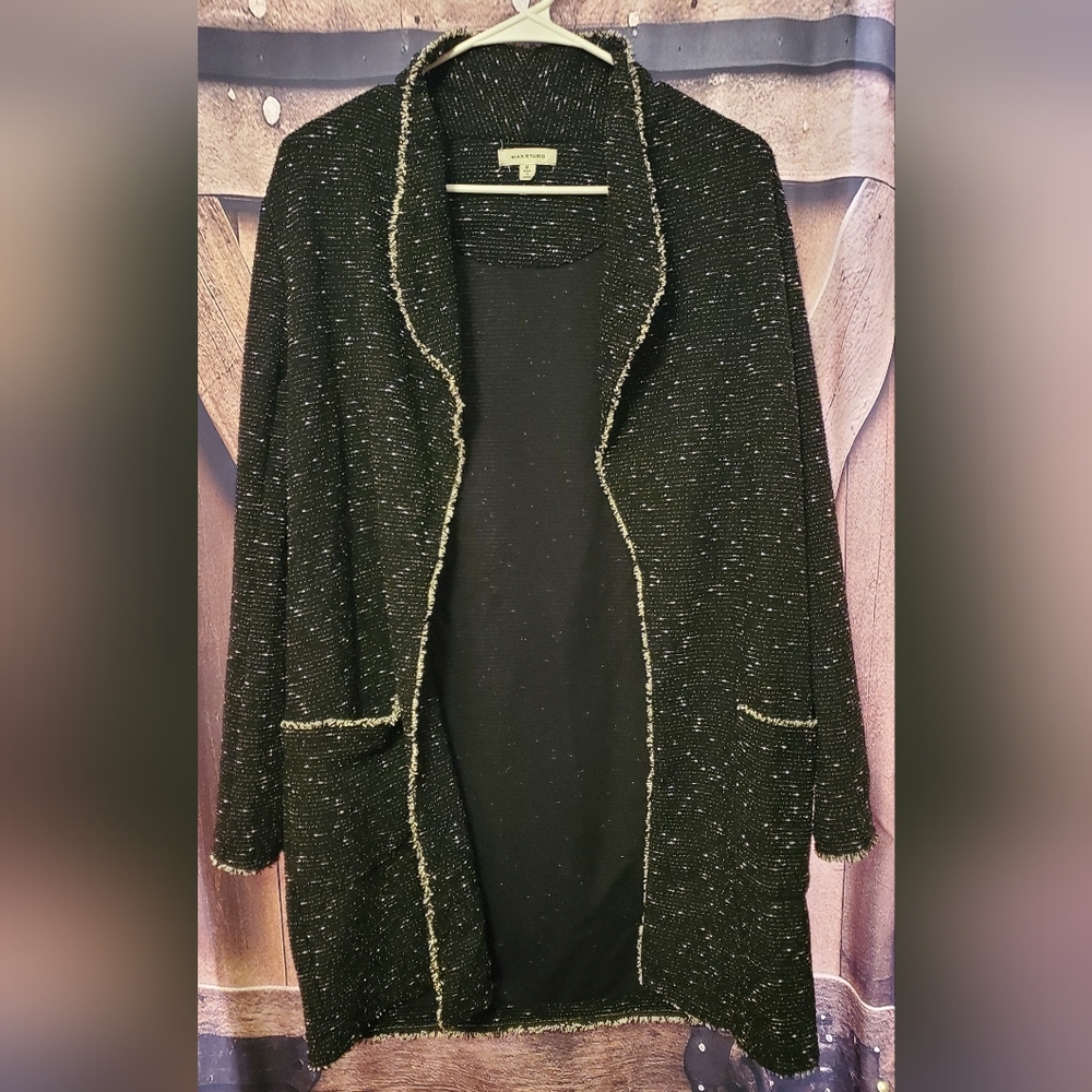 B2G1F Max Studio, Medium, Over Coat, Black And White Speckles, With Pockets